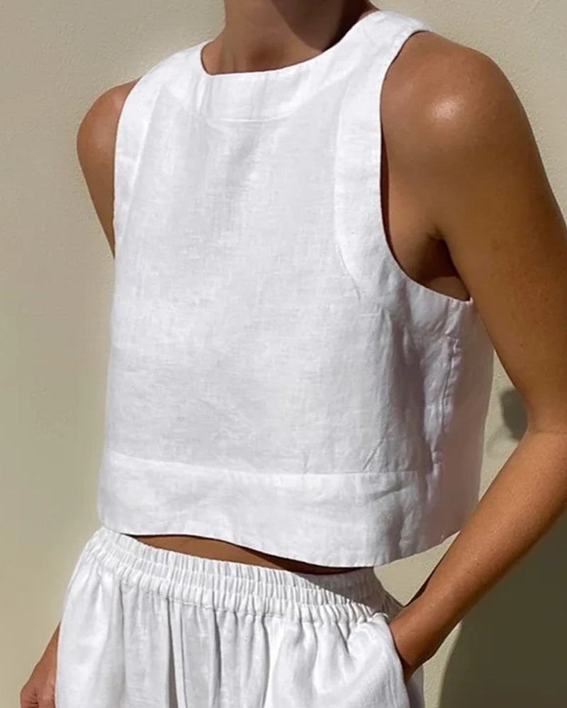 Tina | Sleeveless Crop Top and Wide-Leg Pants Set