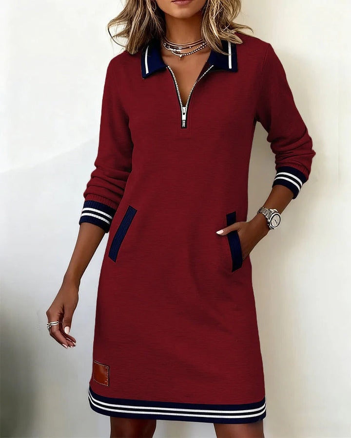 Ember | Zip-Front Collared Long-Sleeve Midi Dress