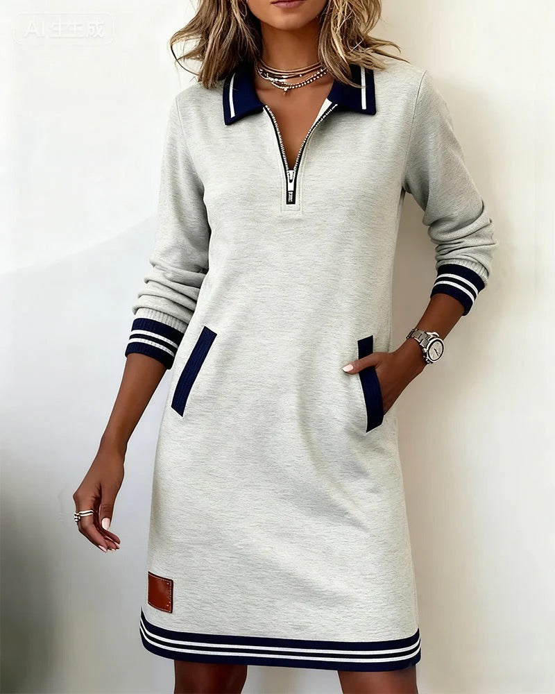 Ember | Zip-Front Collared Long-Sleeve Midi Dress