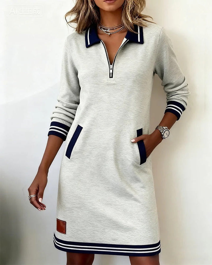 Ember | Zip-Front Collared Long-Sleeve Midi Dress