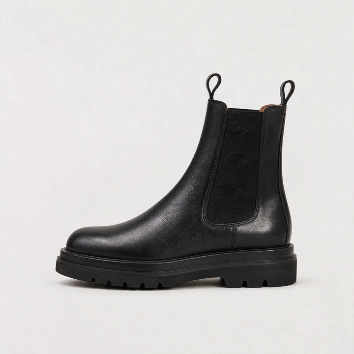 Lainey | Black Chunky Lug Sole Chelsea Ankle Boots