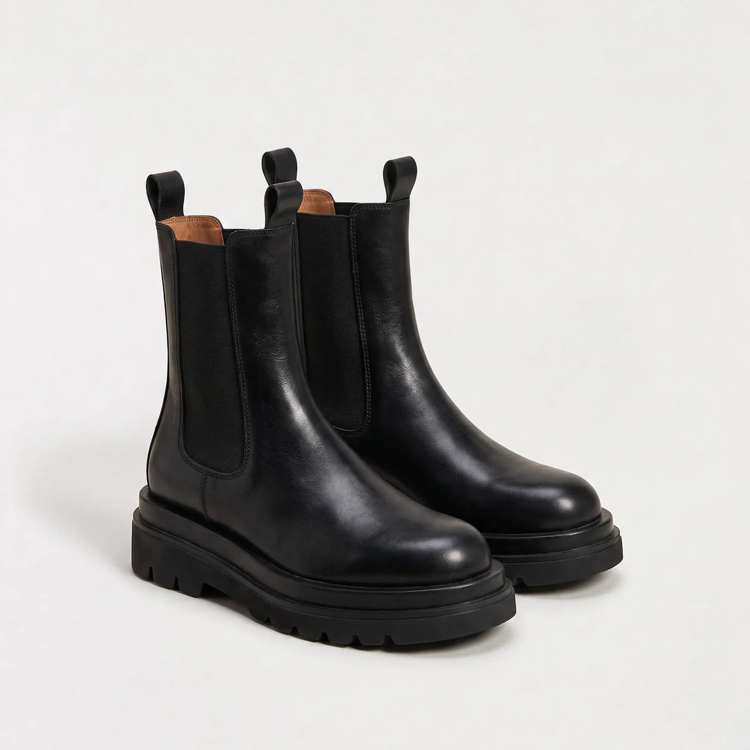 Lainey | Black Chunky Lug Sole Chelsea Ankle Boots