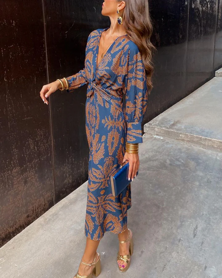 Elaine | Long-Sleeve Draped Maxi Evening Dress