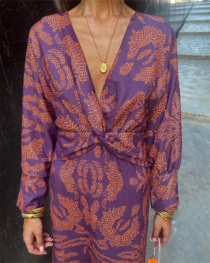 Elaine | Long-Sleeve Draped Maxi Evening Dress