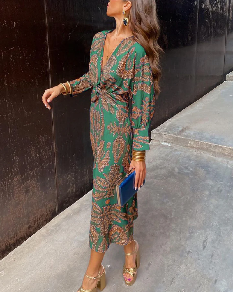 Elaine | Long-Sleeve Draped Maxi Evening Dress