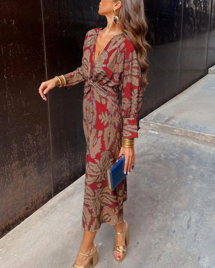 Elaine | Long-Sleeve Draped Maxi Evening Dress