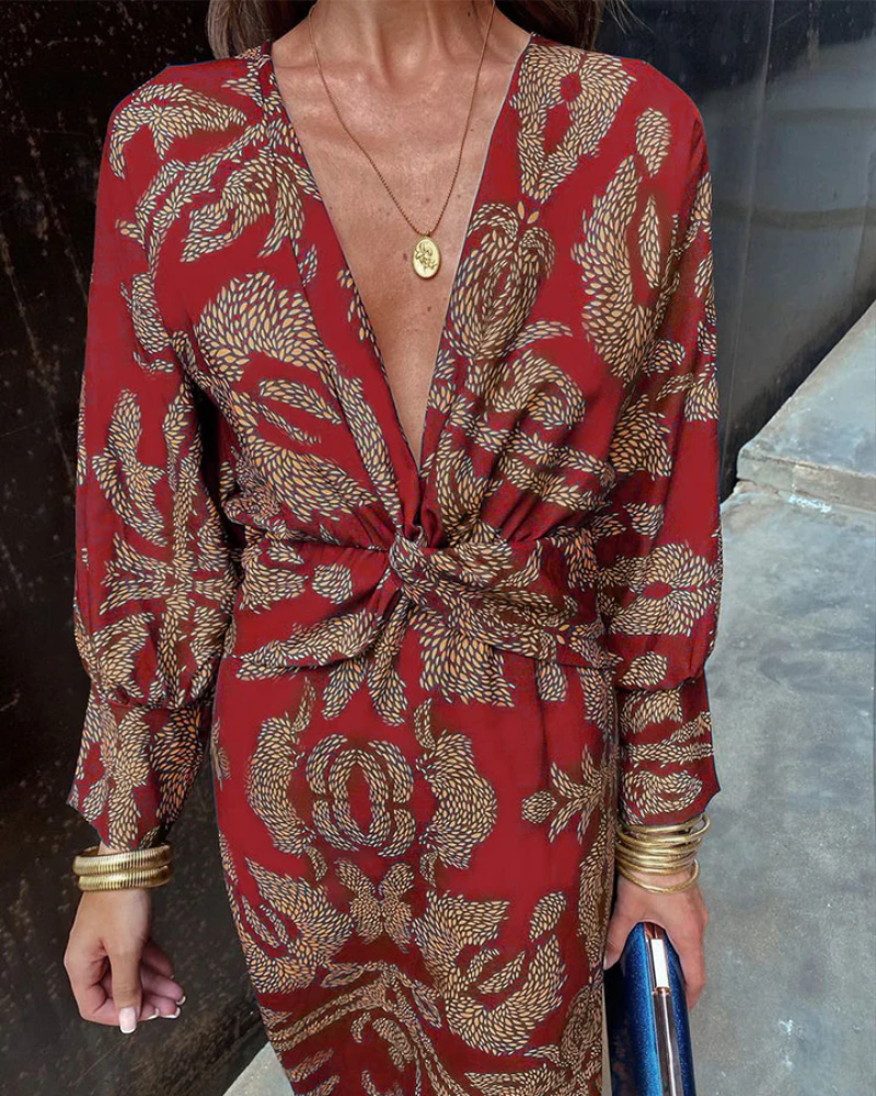 Elaine | Long-Sleeve Draped Maxi Evening Dress