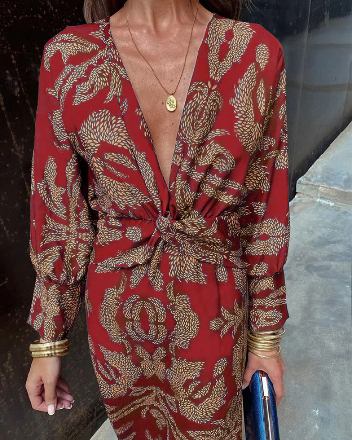Elaine | Long-Sleeve Draped Maxi Evening Dress
