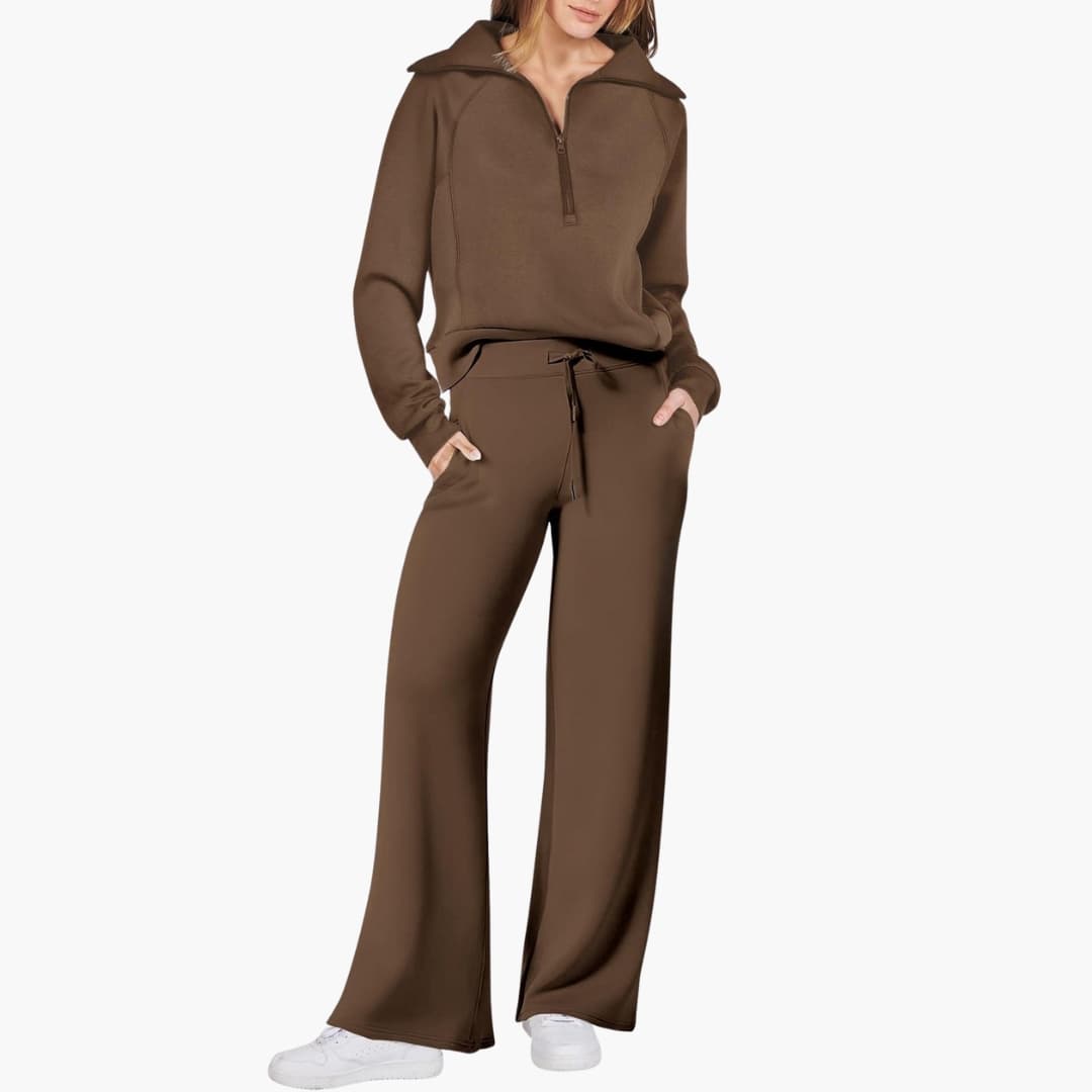 Marla | Half-Zip Mock Neck Top and Wide-Leg Pants Lounge Set
