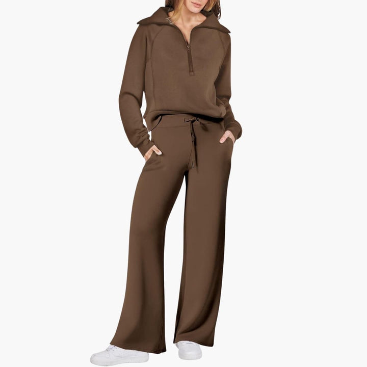 Marla | Half-Zip Mock Neck Top and Wide-Leg Pants Lounge Set