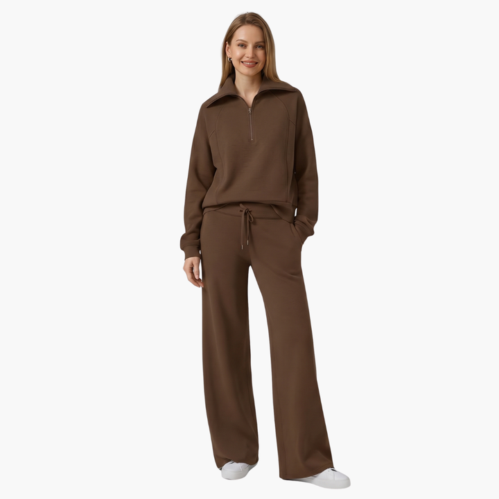 Marla | Half-Zip Mock Neck Top and Wide-Leg Pants Lounge Set