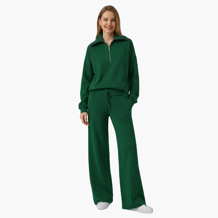Marla | Half-Zip Mock Neck Top and Wide-Leg Pants Lounge Set