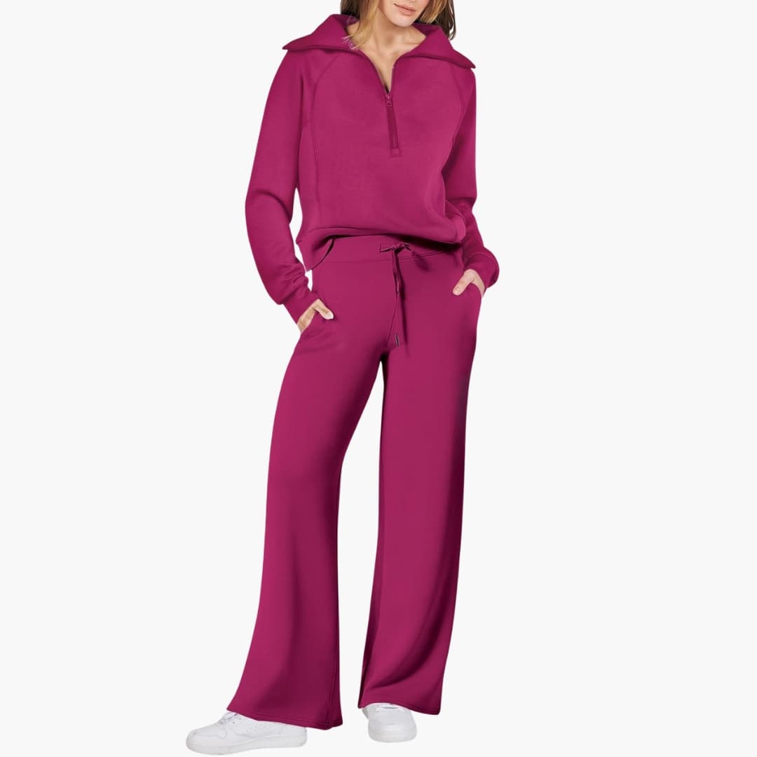 Marla | Half-Zip Mock Neck Top and Wide-Leg Pants Lounge Set