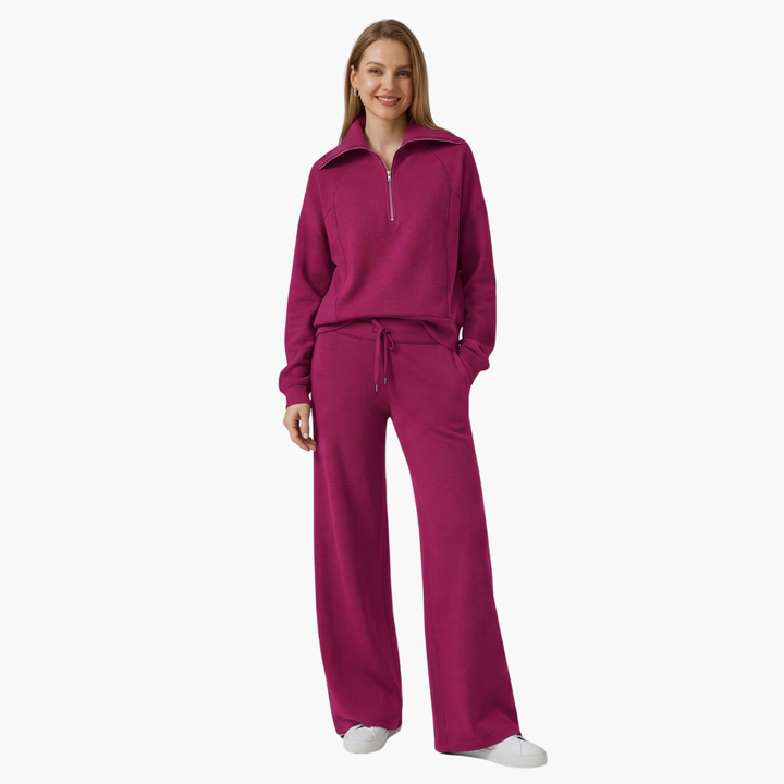 Marla | Half-Zip Mock Neck Top and Wide-Leg Pants Lounge Set