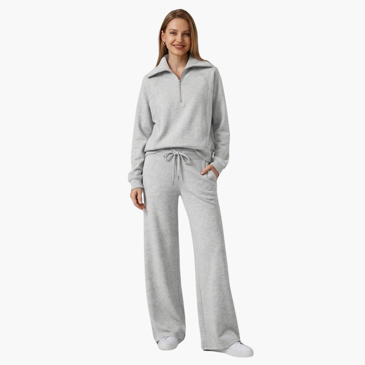 Marla | Half-Zip Mock Neck Top and Wide-Leg Pants Lounge Set