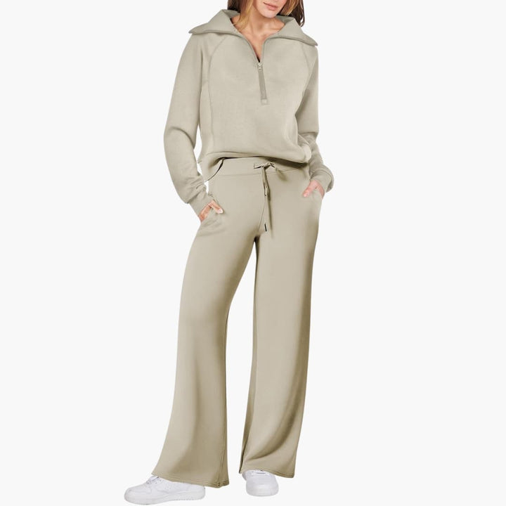 Marla | Half-Zip Mock Neck Top and Wide-Leg Pants Lounge Set