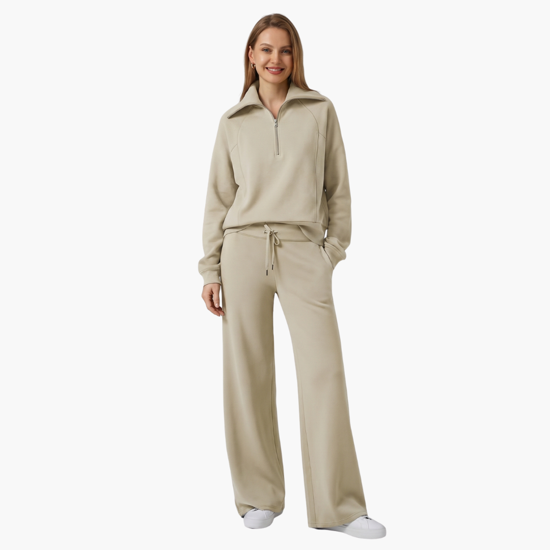 Marla | Half-Zip Mock Neck Top and Wide-Leg Pants Lounge Set