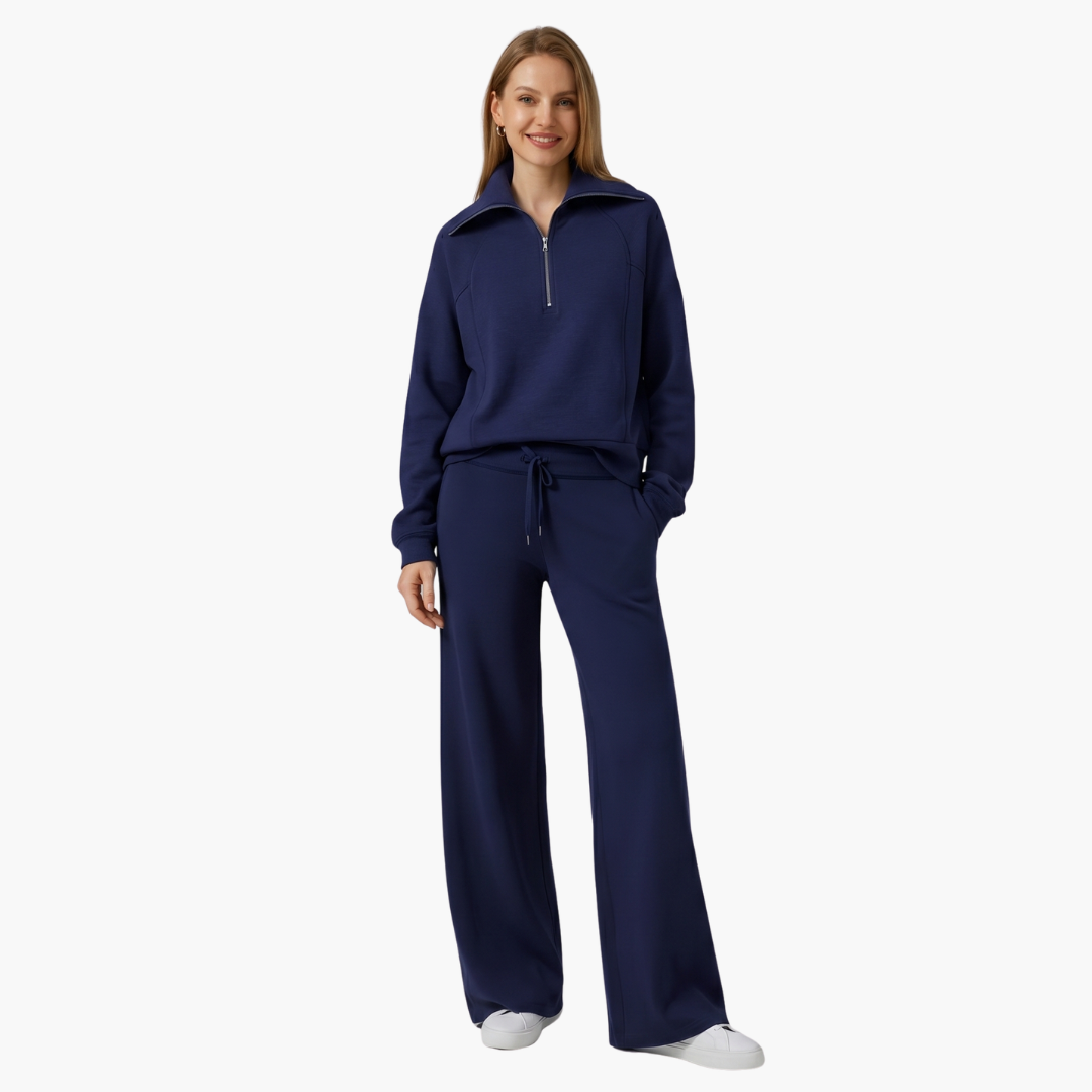 Marla | Half-Zip Mock Neck Top and Wide-Leg Pants Lounge Set