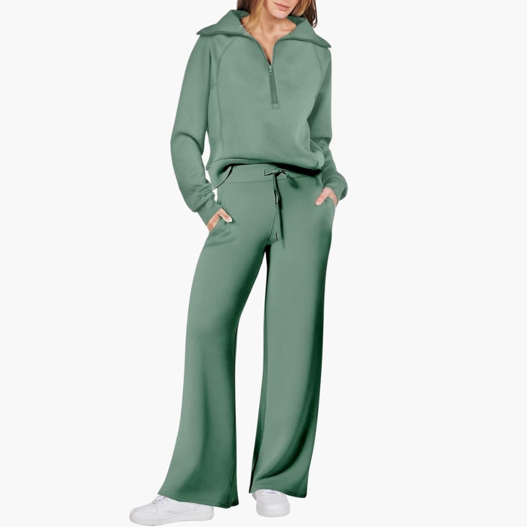 Marla | Half-Zip Mock Neck Top and Wide-Leg Pants Lounge Set