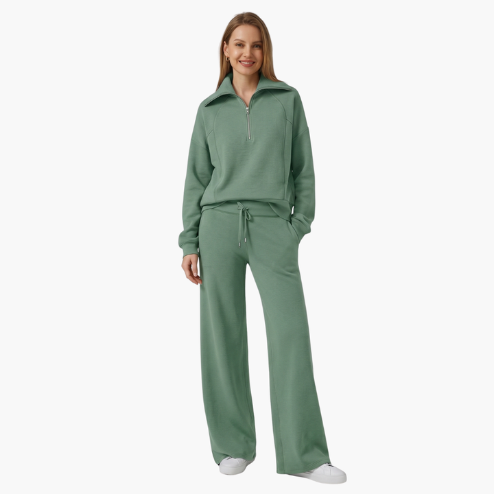 Marla | Half-Zip Mock Neck Top and Wide-Leg Pants Lounge Set