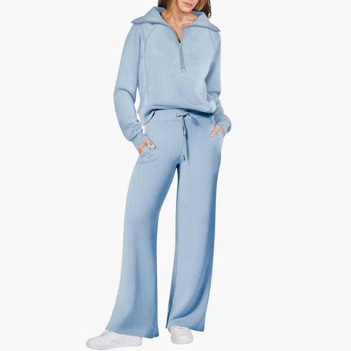Marla | Half-Zip Mock Neck Top and Wide-Leg Pants Lounge Set