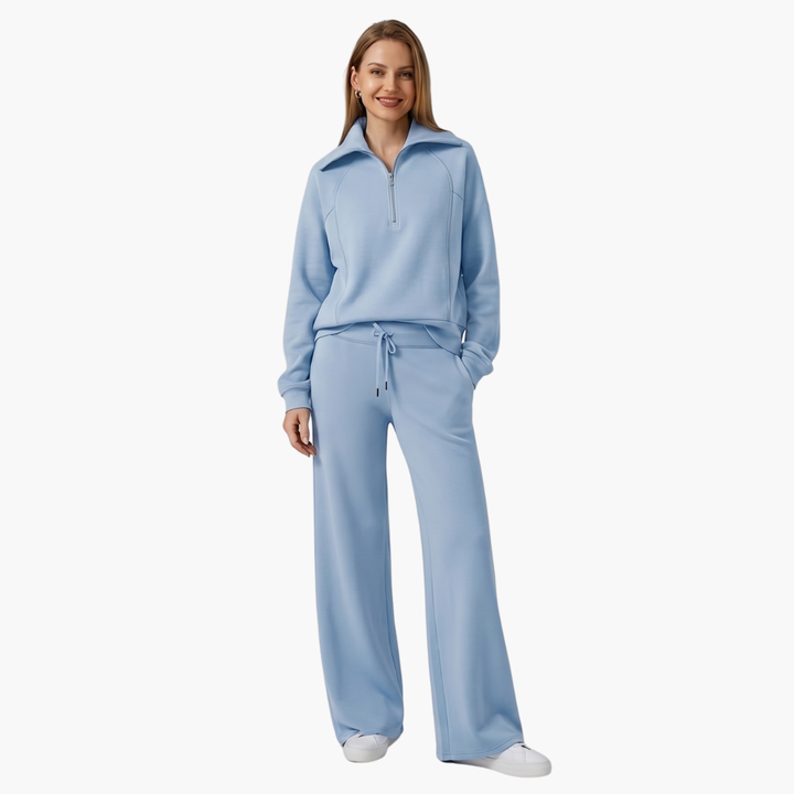 Marla | Half-Zip Mock Neck Top and Wide-Leg Pants Lounge Set