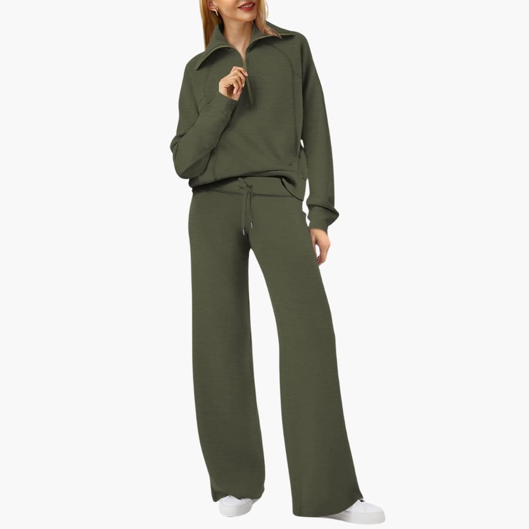 Marla | Half-Zip Mock Neck Top and Wide-Leg Pants Lounge Set