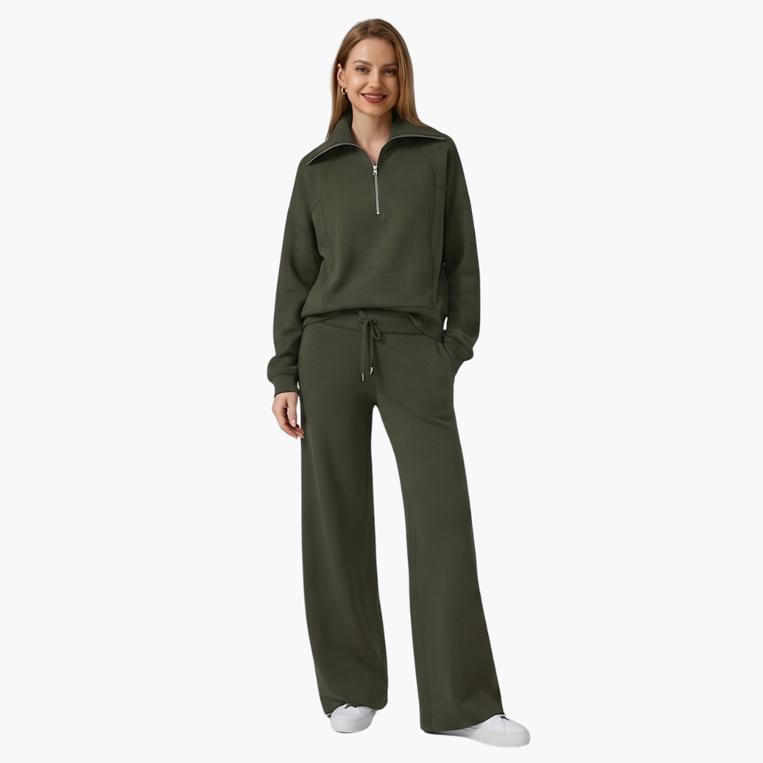 Marla | Half-Zip Mock Neck Top and Wide-Leg Pants Lounge Set