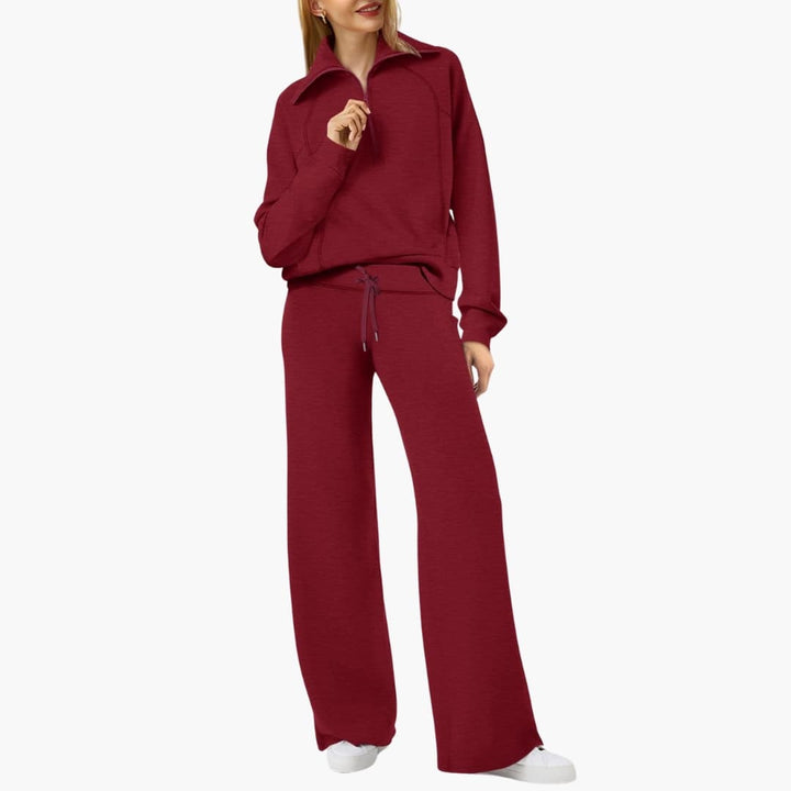 Marla | Half-Zip Mock Neck Top and Wide-Leg Pants Lounge Set