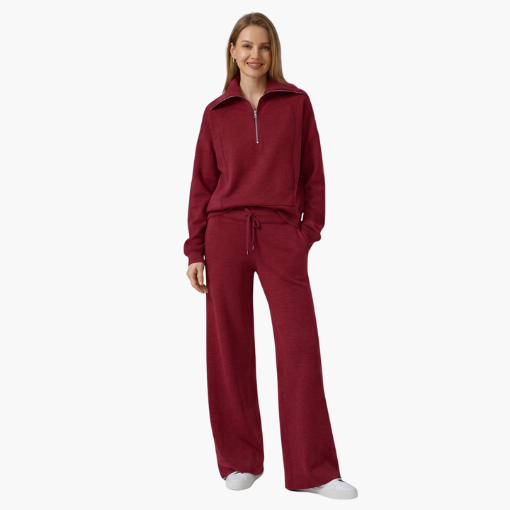 Marla | Half-Zip Mock Neck Top and Wide-Leg Pants Lounge Set