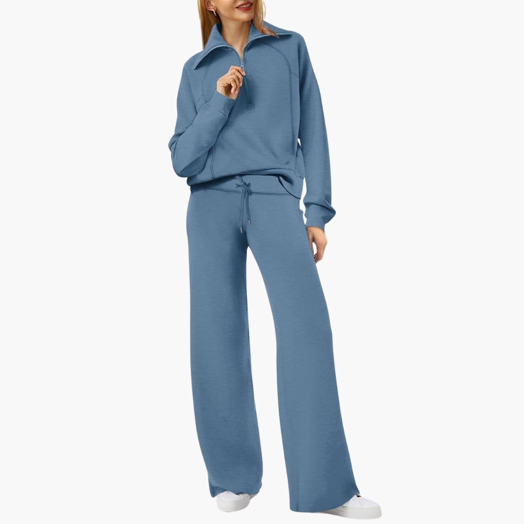 Marla | Half-Zip Mock Neck Top and Wide-Leg Pants Lounge Set