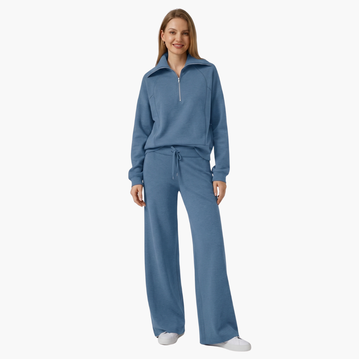 Marla | Half-Zip Mock Neck Top and Wide-Leg Pants Lounge Set