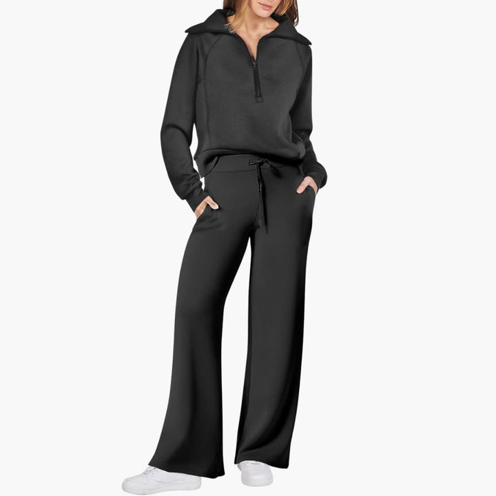 Marla | Half-Zip Mock Neck Top and Wide-Leg Pants Lounge Set