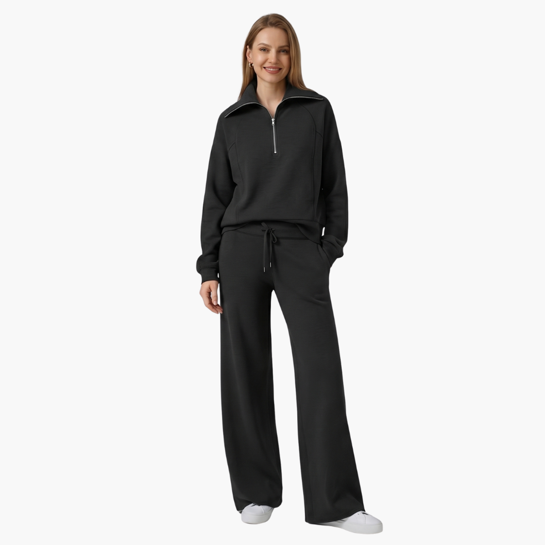 Marla | Half-Zip Mock Neck Top and Wide-Leg Pants Lounge Set