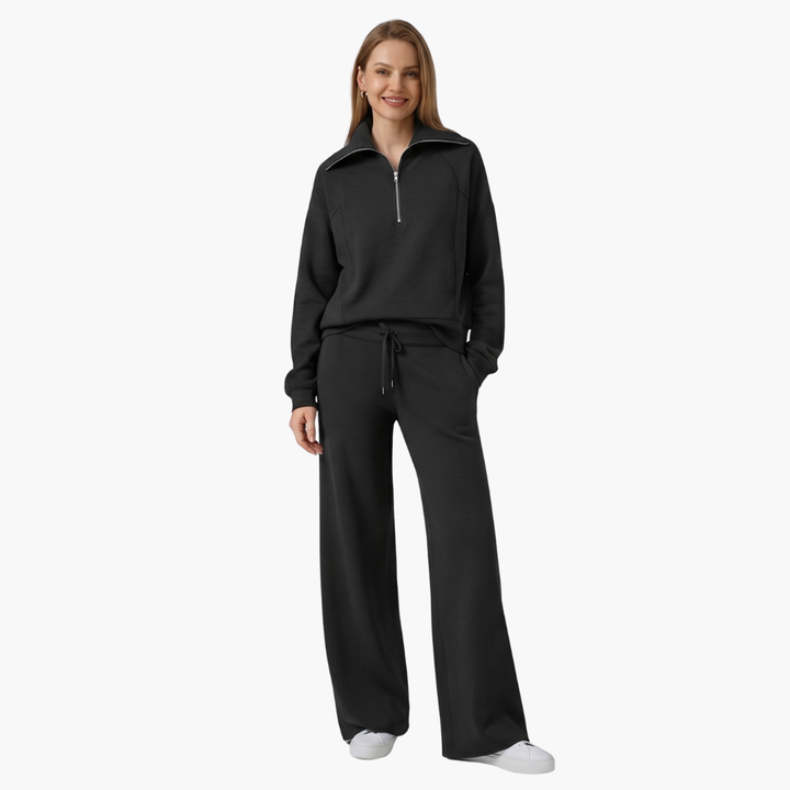 Marla | Half-Zip Mock Neck Top and Wide-Leg Pants Lounge Set
