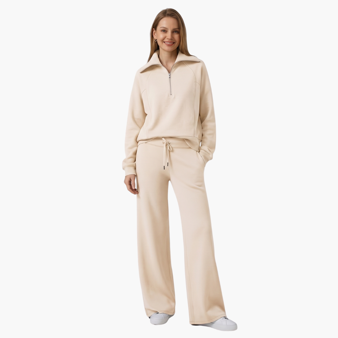 Marla | Half-Zip Mock Neck Top and Wide-Leg Pants Lounge Set