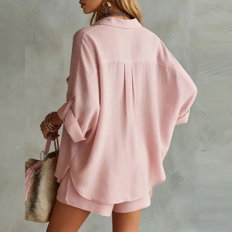 Leona | Collared Shirt and Shorts Two-Piece Set
