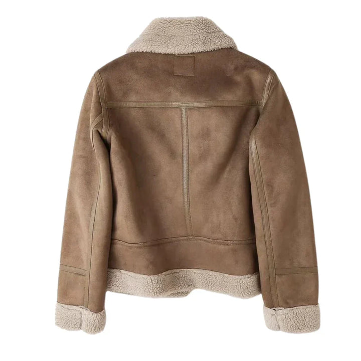 Kira | Shearling-Lined Faux-Suede Moto Jacket with Belt