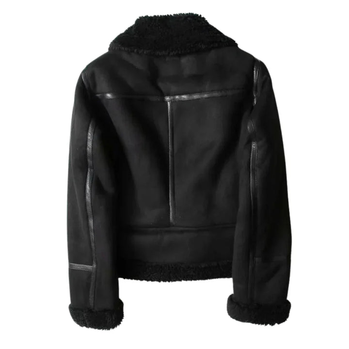 Kira | Shearling-Lined Faux-Suede Moto Jacket with Belt