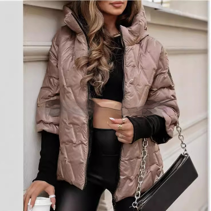 Cybil | Hooded Diamond-Quilted Puffer Jacket with Ribbed Cuffs