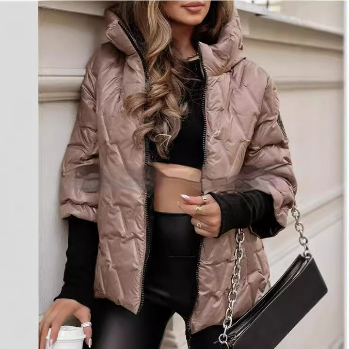 Cybil | Hooded Diamond-Quilted Puffer Jacket with Ribbed Cuffs