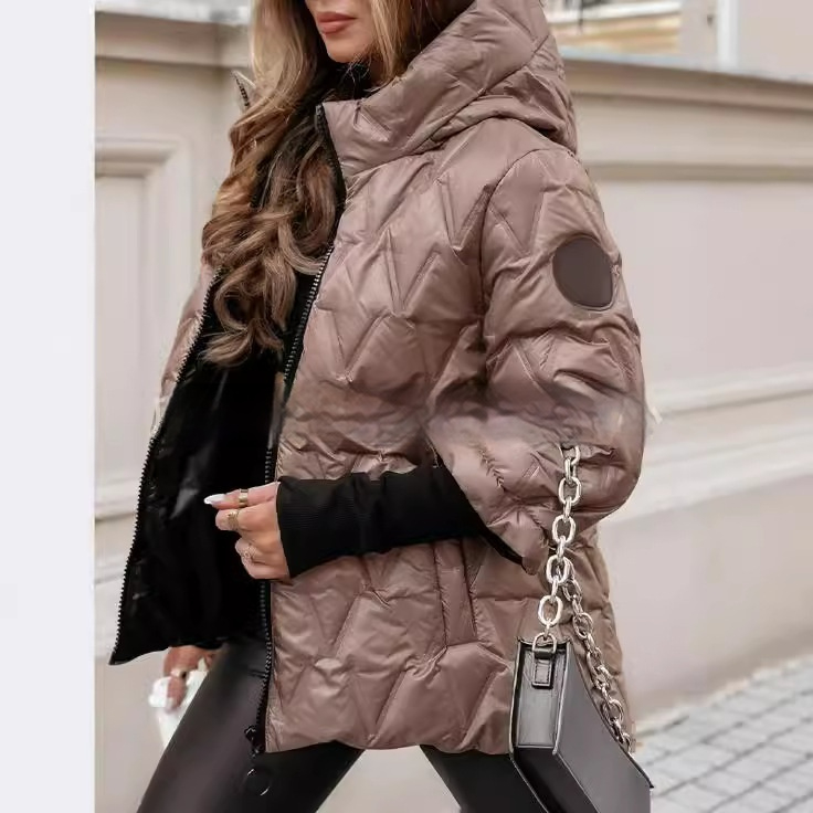 Cybil | Hooded Diamond-Quilted Puffer Jacket with Ribbed Cuffs