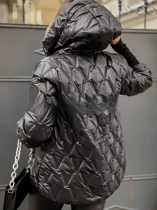 Cybil | Hooded Diamond-Quilted Puffer Jacket with Ribbed Cuffs