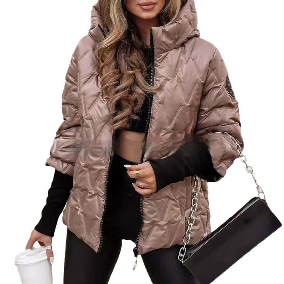 Cybil | Hooded Diamond-Quilted Puffer Jacket with Ribbed Cuffs