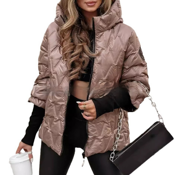 Cybil | Hooded Diamond-Quilted Puffer Jacket with Ribbed Cuffs
