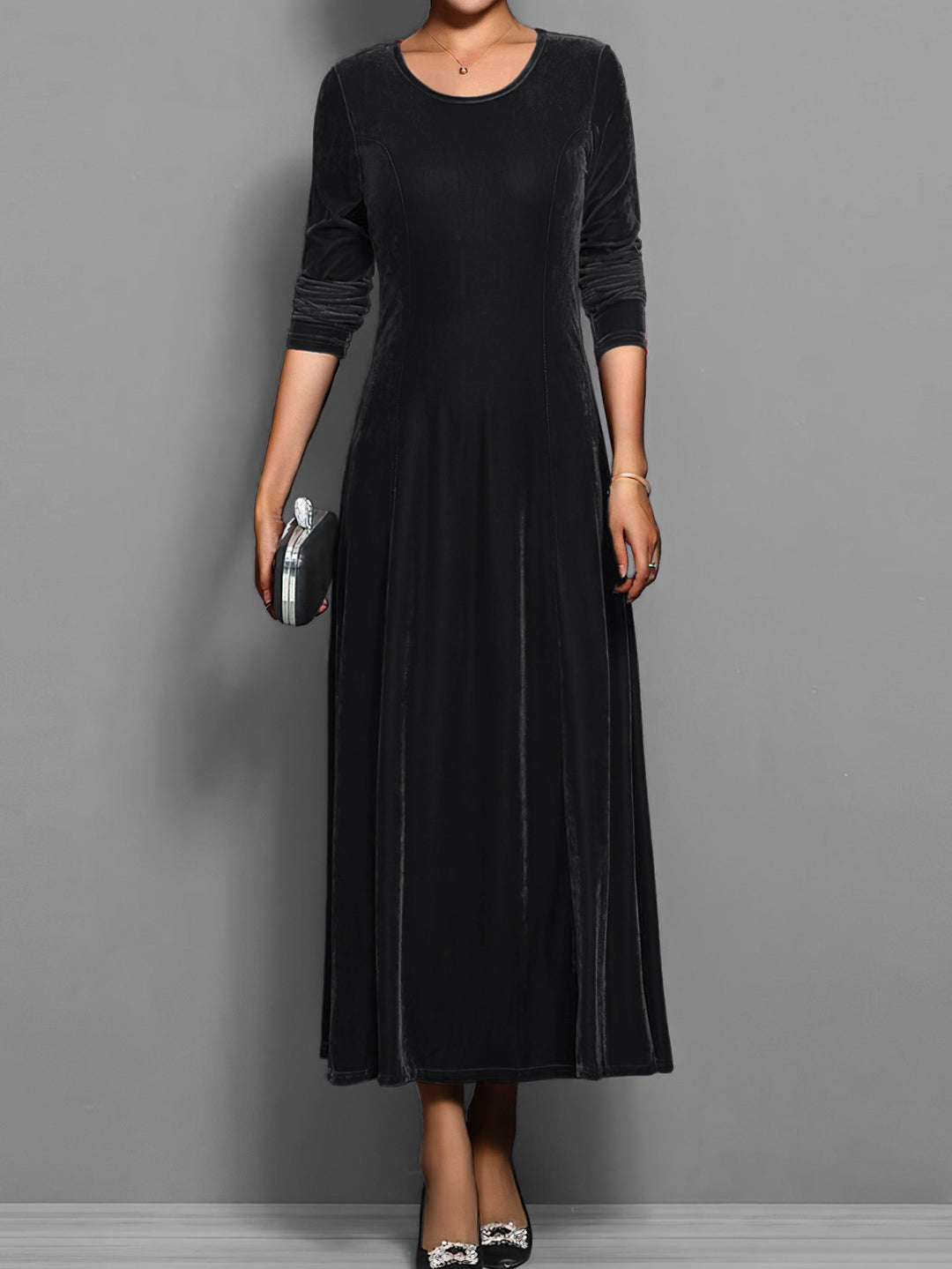 Yvonne | Velvet Scoop-Neck A-Line Dress
