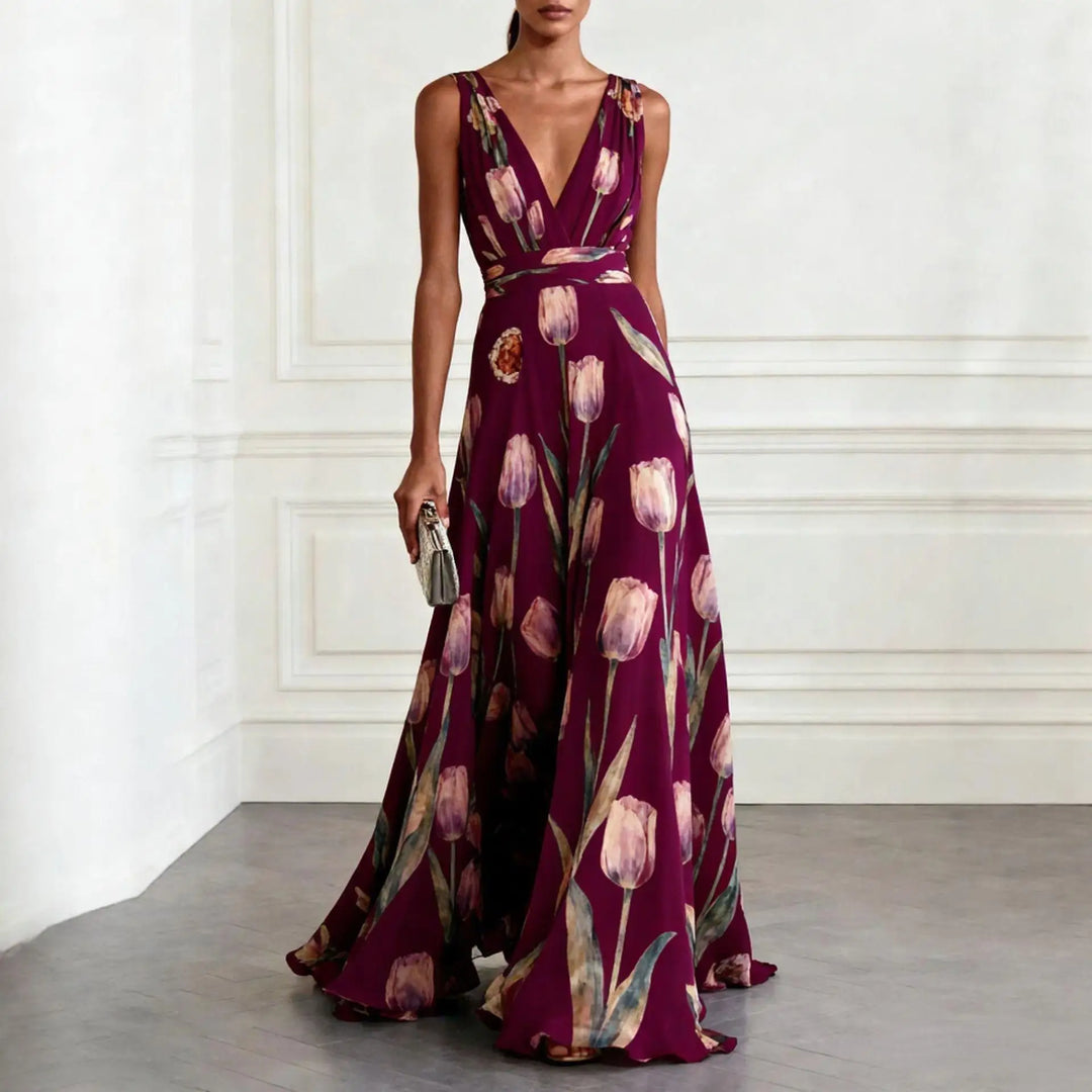 Felicity | Floral Deep V-Neck Wrap Maxi Gown