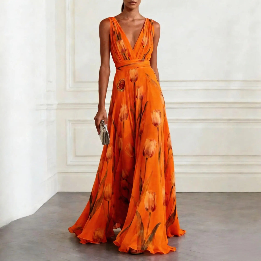 Felicity | Floral Deep V-Neck Wrap Maxi Gown