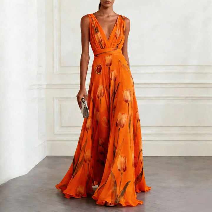 Felicity | Floral Deep V-Neck Wrap Maxi Gown