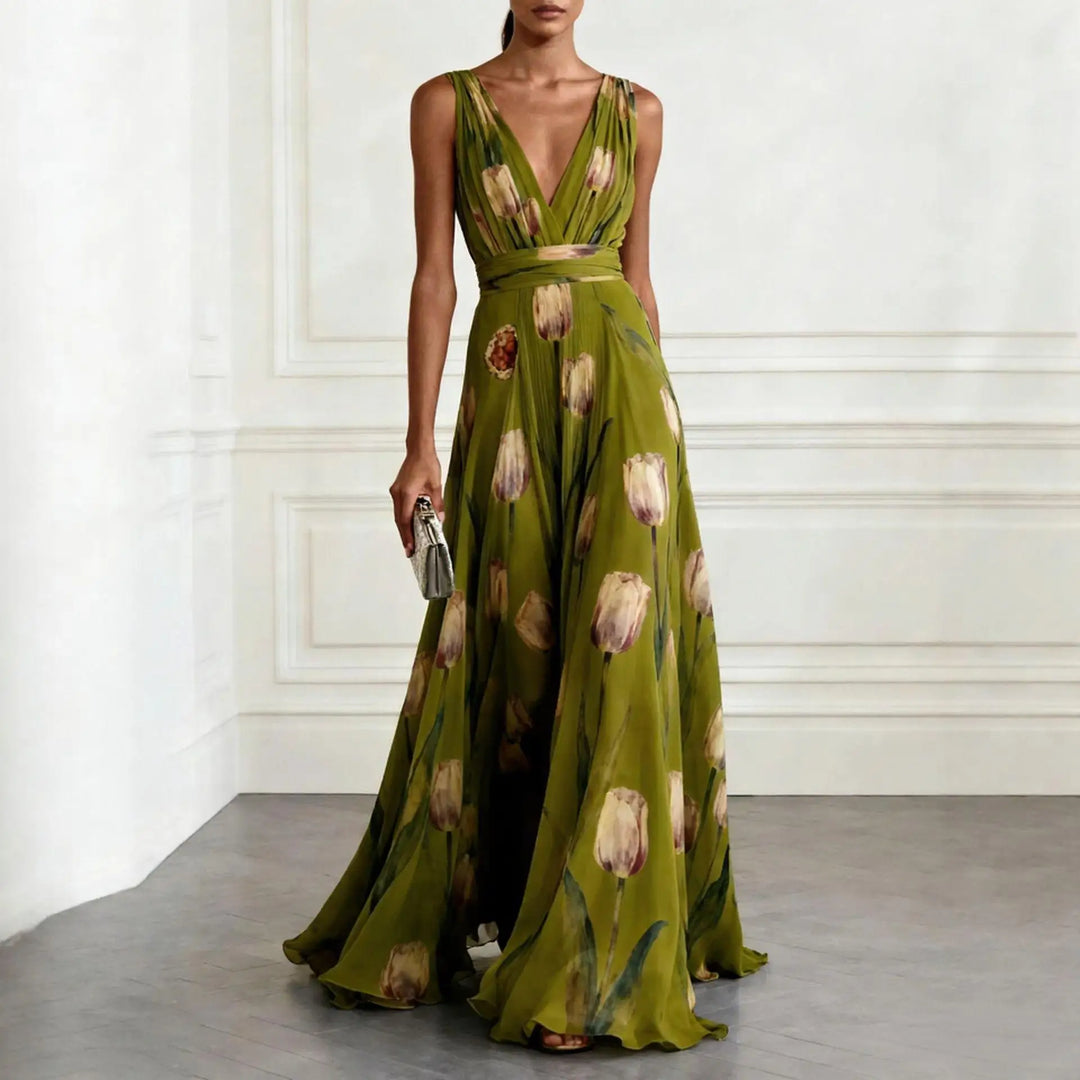 Felicity | Floral Deep V-Neck Wrap Maxi Gown